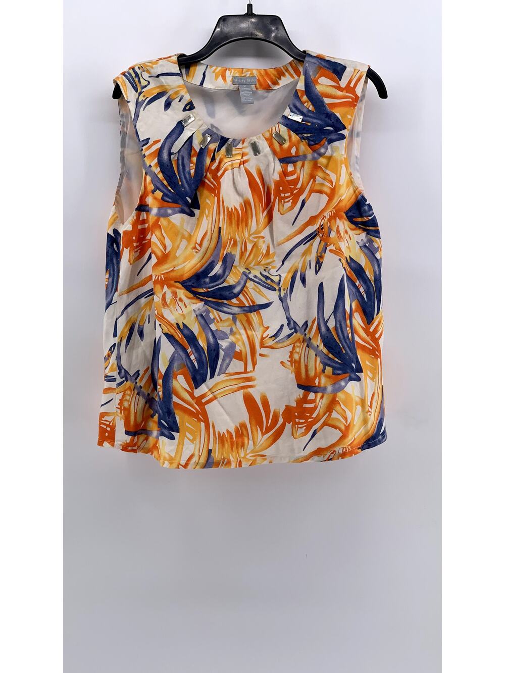SHERRY TAYLOR Women's White Floral Embellished Tank Top SZ XL